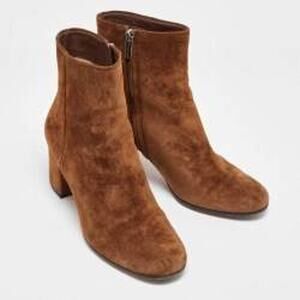NEW Gianvito Rossi Block Heel Suede Ankle Rounded Toe Boots Brown Size: 37.5